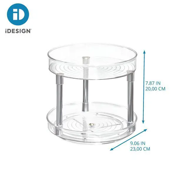 Alt view image 2 of 3 - 9-Inch Recycled Plastic 2-Tier Lazy Susan Organizer, Clear/Chrome