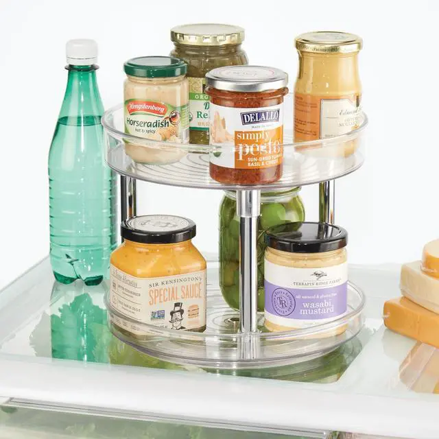 Alt view image 3 of 3 - 9-Inch Recycled Plastic 2-Tier Lazy Susan Organizer, Clear/Chrome