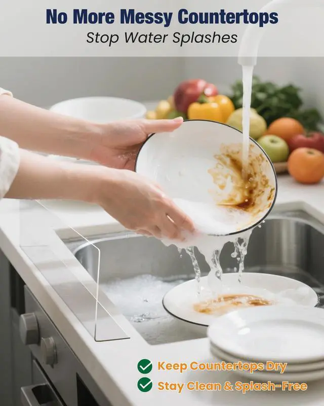 Alt view image 2 of 7 - Acrylic Sink Splash Guard, Highly Transparent Fixed Splash Guard for Kitchen Island & Bathroom15.8"L x 1.6"W x 4.7"H
