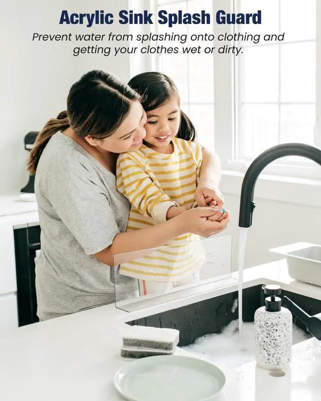 Alt view image 3 of 7 - Acrylic Sink Splash Guard, Highly Transparent Fixed Splash Guard for Kitchen Island & Bathroom15.8"L x 1.6"W x 4.7"H