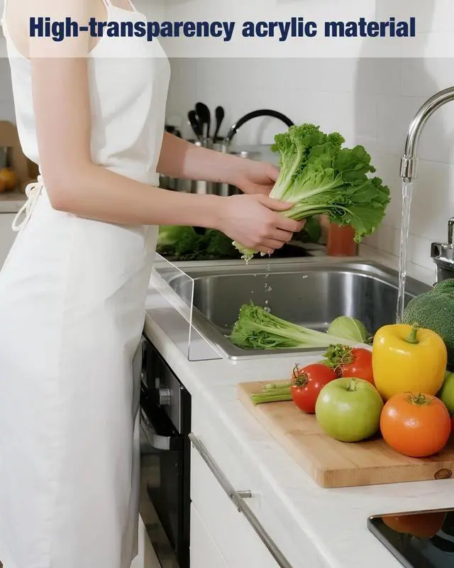 Alt view image 6 of 7 - Acrylic Sink Splash Guard, Highly Transparent Fixed Splash Guard for Kitchen Island & Bathroom15.8"L x 1.6"W x 4.7"H