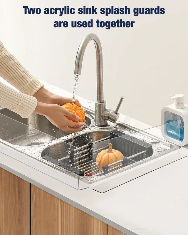 Alt view image 5 of 7 - Acrylic Sink Splash Guard, Highly Transparent Fixed Splash Guard for Kitchen Island & Bathroom15.8"L x 1.6"W x 4.7"H
