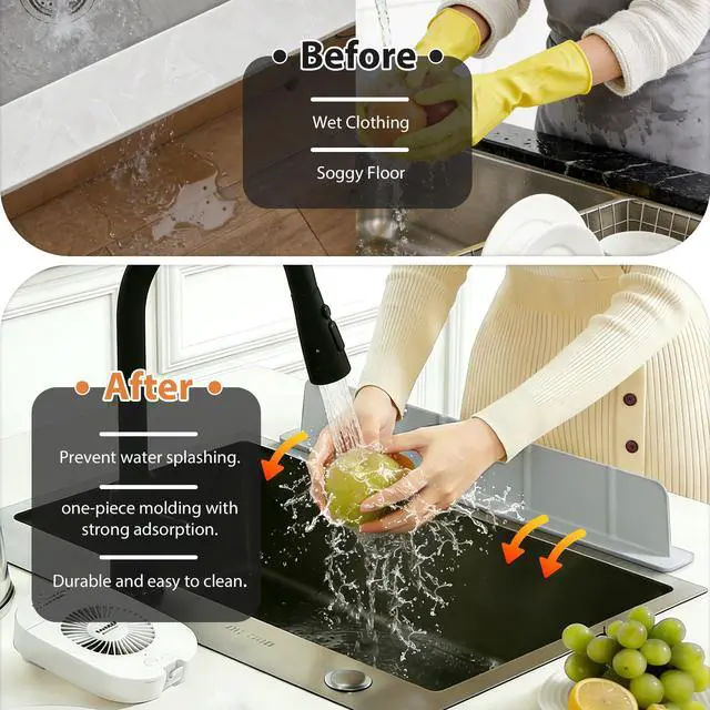Alt view image 4 of 7 - Silicone Sink Splash Guard with Suction Cups, Grey, 20.5"x2.8"