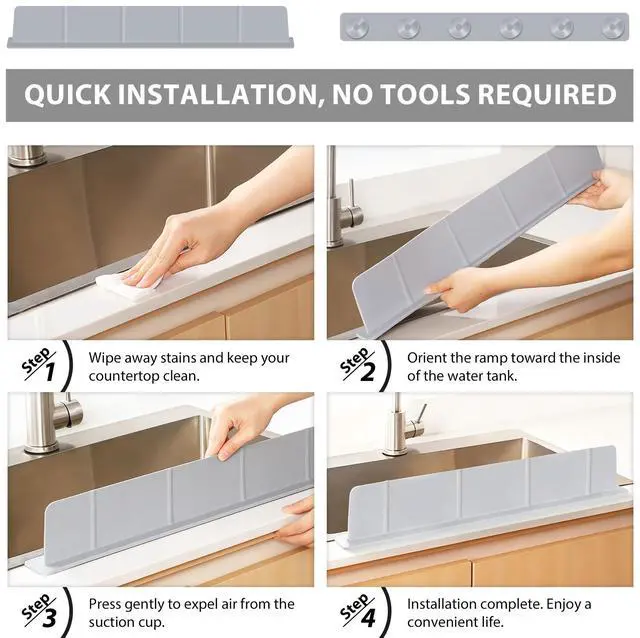Alt view image 5 of 7 - Silicone Sink Splash Guard with Suction Cups, Grey, 20.5"x2.8"