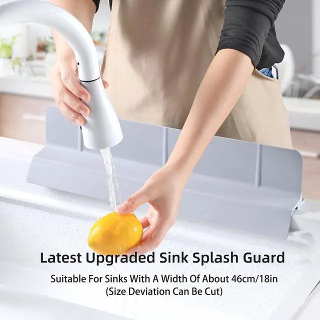 Alt view image 2 of 7 - 18" Upgraded Silicone Sink Splash Guard Released in 2026,Self-Draining Water Splash Guard for Kitchen Sink,Bathroom and Kitchen Island,with 3.5" High Splash Guard & 6 Strong Suction Cup(Grey)