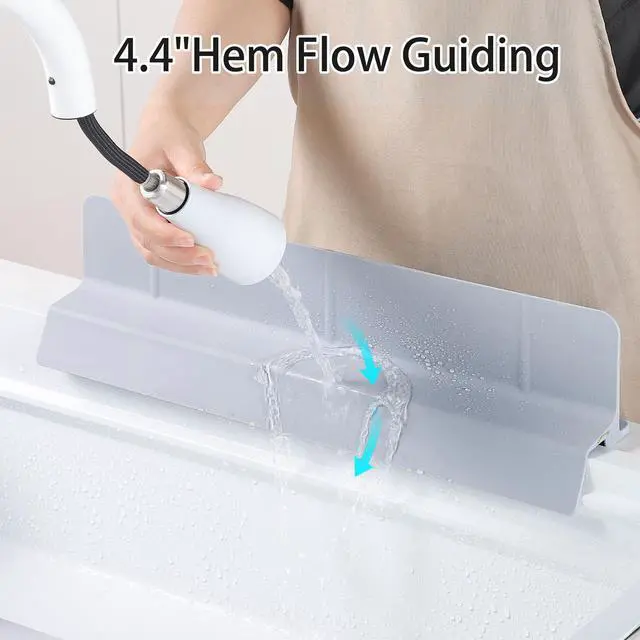 Alt view image 5 of 7 - 18" Upgraded Silicone Sink Splash Guard Released in 2026,Self-Draining Water Splash Guard for Kitchen Sink,Bathroom and Kitchen Island,with 3.5" High Splash Guard & 6 Strong Suction Cup(Grey)