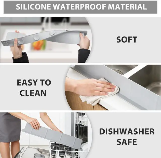 Alt view image 6 of 7 - Silicone Sink Splash Guard with Suction Cups, Grey, 20.5"x2.8"