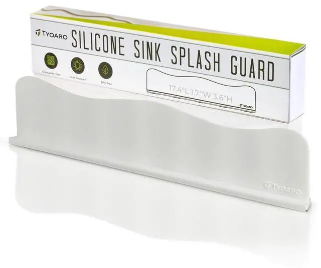 Main image of Silicone Sink Splash Guard - Water Splash Guard for Kitchen, Island and Bathroom - Secure Non-Slip Suction Cup Base - Dishwasher Safe, White (17.4 x 1.7 x 3.6")