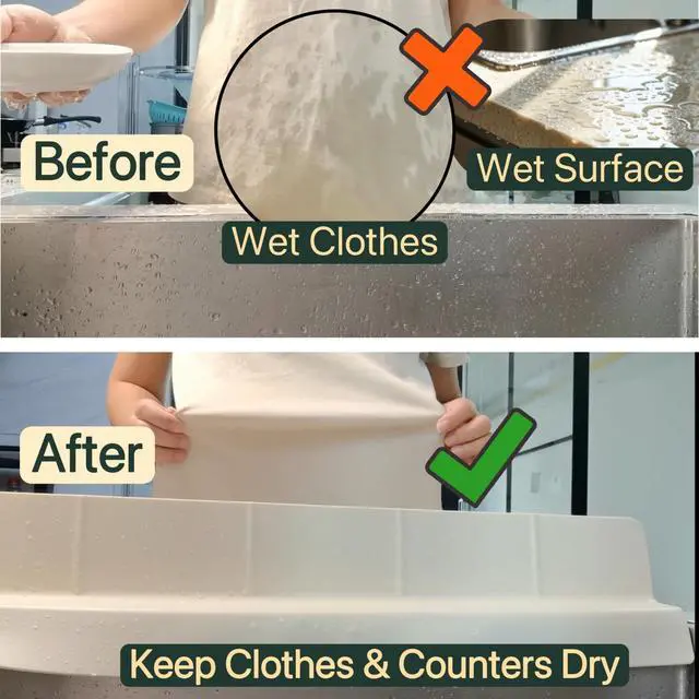 Alt view image 2 of 5 - Sink Splash Guard for Kitchen, Splatter Screen & Silicone Water Guard with High Wall, Sink Edge Protector and Backsplash Guard, Easy to Install and Clean for Faucet and Countertop Area(Cream, 23")