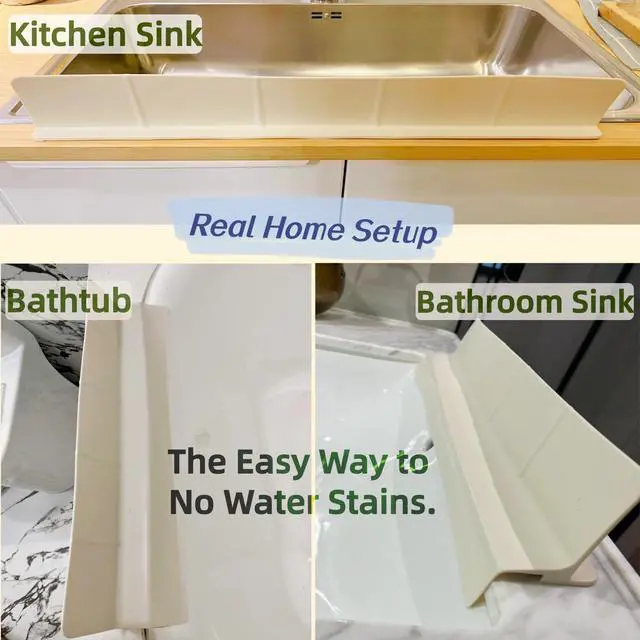 Alt view image 5 of 5 - Sink Splash Guard for Kitchen, Splatter Screen & Silicone Water Guard with High Wall, Sink Edge Protector and Backsplash Guard, Easy to Install and Clean for Faucet and Countertop Area(Cream, 23")