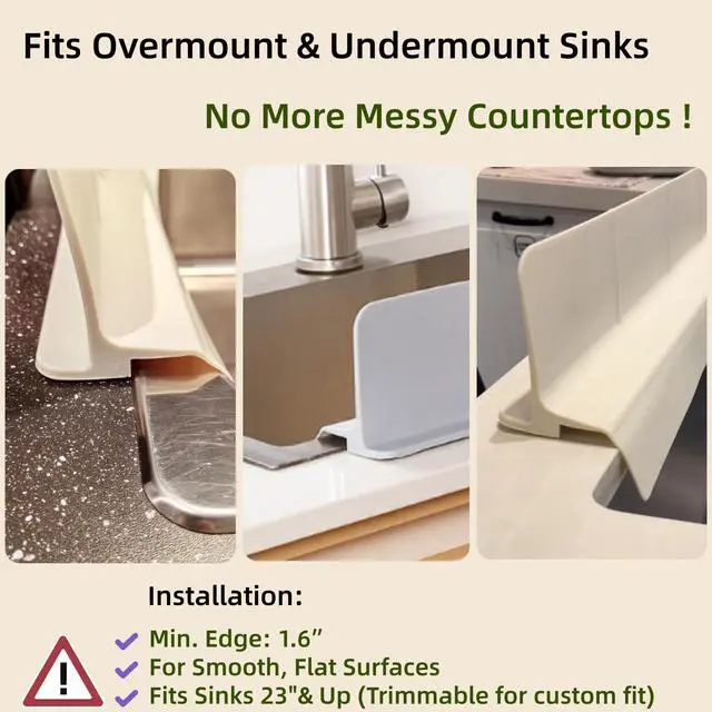 Alt view image 3 of 5 - Sink Splash Guard for Kitchen, Splatter Screen & Silicone Water Guard with High Wall, Sink Edge Protector and Backsplash Guard, Easy to Install and Clean for Faucet and Countertop Area(Cream, 23")