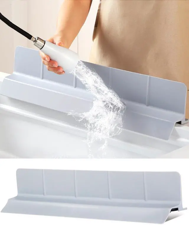 Main image of Kitchen Sink Splash Guard 23" 18" 30" Self-Draining Silicone Water Guard with High Splash Wall & Strong Suction Cups for Faucet, Countertop & Sink Edge, Keeps Sinks Dry, Dishwasher Safe, Gray