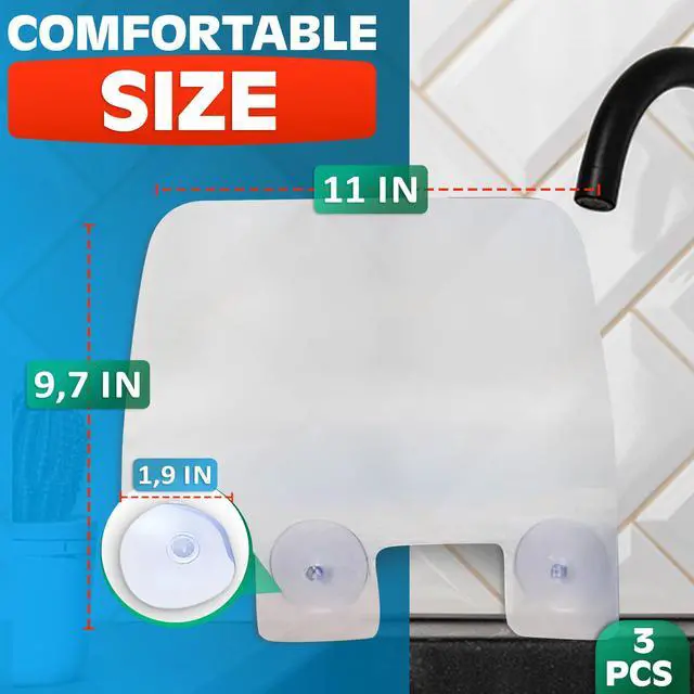 Alt view image 2 of 7 - 3 Pcs Sink Splash Guard Suction Cup - 9.7x11" Splash Guard Sink Splatter Screen Set, Long-Lasting and Easy to Clean Dishwashing Accessories for Kitchen, Durable, Lightweight, and Easy to Use
