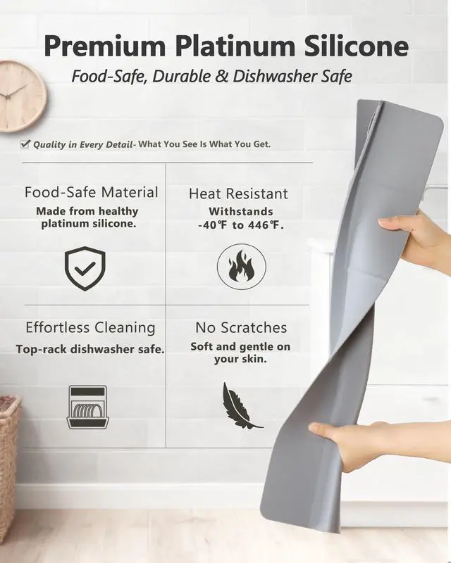 Alt view image 5 of 7 - Kitchen Sink Splash Guard 23" 18" 30" Self-Draining Silicone Water Guard with High Splash Wall & Strong Suction Cups for Faucet, Countertop & Sink Edge, Keeps Sinks Dry, Dishwasher Safe, Gray