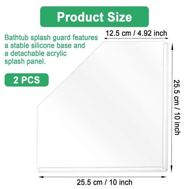 Alt view image 2 of 7 - 2 PCS Shower Corner Water Guard 10" x 10" Self Adhesive Splash Guard for Bathtub Acrylic Bathtub Splash Guard to Keep Water in Shower