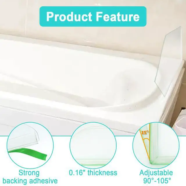 Alt view image 3 of 6 - 2 PCS Splash Guard for Bathtub 10" x 10" Self Adhesive Shower Splash Guard Acrylic Shower Corner Water Guard Clear Shower Guards to Keep Water in Shower (Pentagon)