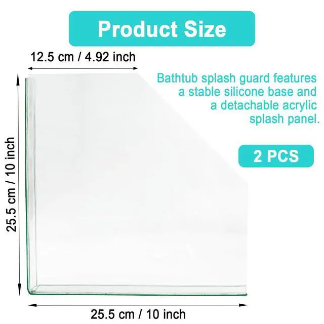 Alt view image 2 of 6 - 2 PCS Splash Guard for Bathtub 10" x 10" Self Adhesive Shower Splash Guard Acrylic Shower Corner Water Guard Clear Shower Guards to Keep Water in Shower (Pentagon)