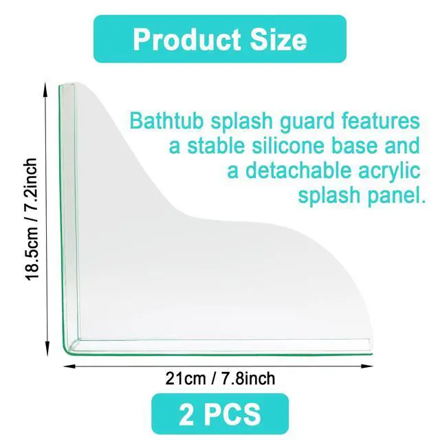 Alt view image 2 of 6 - 2 PCS Splash Guard for Bathtub 7.8" x 7.2" Self Adhesive Shower Splash Guard Acrylic Shower Corner Water Guard Clear Shower Guards to Keep Water in Shower