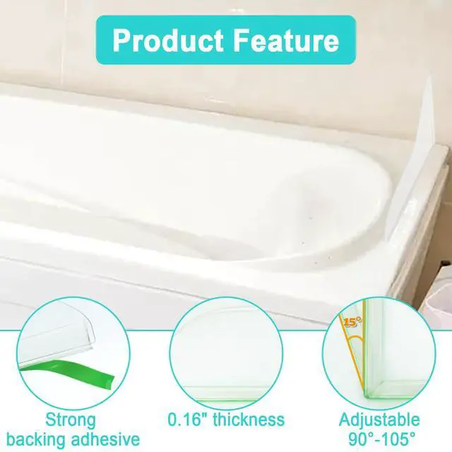 Alt view image 3 of 6 - 2 PCS Splash Guard for Bathtub 7.8" x 7.2" Self Adhesive Shower Splash Guard Acrylic Shower Corner Water Guard Clear Shower Guards to Keep Water in Shower