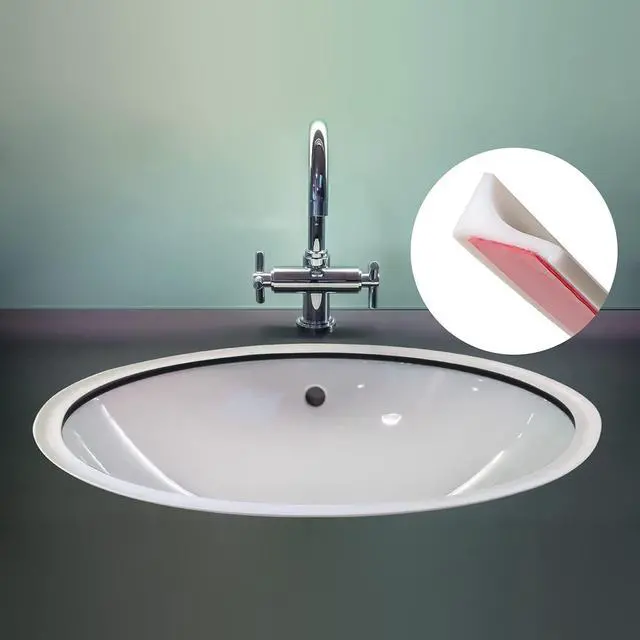 Alt view image 2 of 7 - 39 Inches Water Barrier for Sink, Shower Threshold Water Dam Barrier, Silicone Water-Blocking Self-Adhesive Shower Splash Guards for Bathtub Sink, Bathroom, Countertop