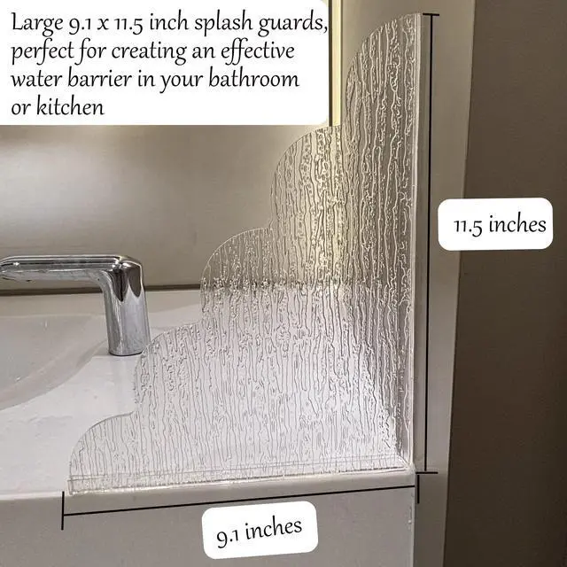 Alt view image 4 of 7 - Large Shower Splash Guard, 2 Pack, 9.1 x 11.5 Inch, Waterproof Bathtub Corner Water Blocker with Silicone Base, Unique Acrylic Baffle for Bathroom, Kitchen Sink
