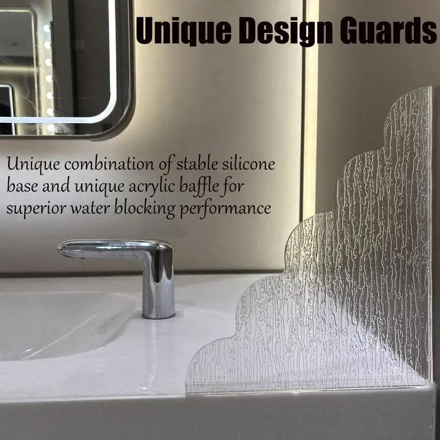 Alt view image 5 of 7 - Large Shower Splash Guard, 2 Pack, 9.1 x 11.5 Inch, Waterproof Bathtub Corner Water Blocker with Silicone Base, Unique Acrylic Baffle for Bathroom, Kitchen Sink
