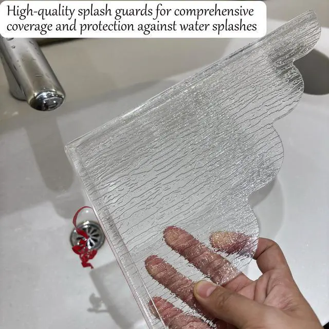 Alt view image 3 of 7 - Large Shower Splash Guard, 2 Pack, 9.1 x 11.5 Inch, Waterproof Bathtub Corner Water Blocker with Silicone Base, Unique Acrylic Baffle for Bathroom, Kitchen Sink
