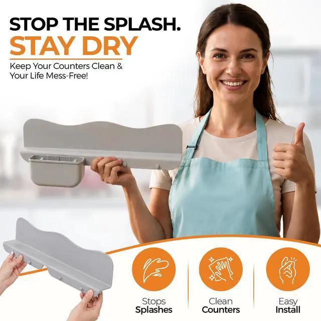 Alt view image 2 of 7 - Silicone Sink Splash Guard with Sponge Holder for Kitchen Sink,19.5"