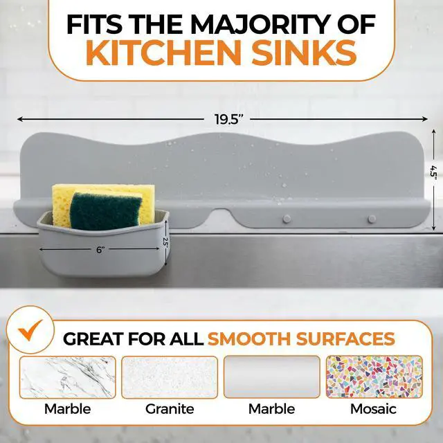 Alt view image 4 of 7 - Silicone Sink Splash Guard with Sponge Holder for Kitchen Sink,19.5"