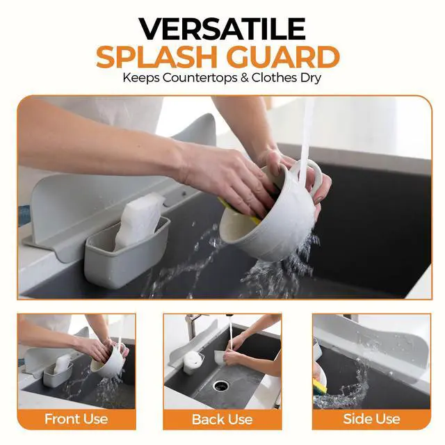 Alt view image 5 of 7 - Silicone Sink Splash Guard with Sponge Holder for Kitchen Sink,19.5"