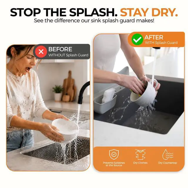Alt view image 7 of 7 - Silicone Sink Splash Guard with Sponge Holder for Kitchen Sink,19.5"