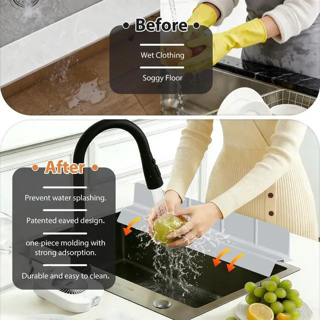 Alt view image 4 of 7 - Silicone Sink Splash Guard, Grey, 23''x3.5''