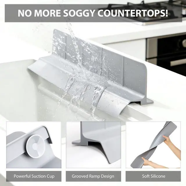 Alt view image 3 of 7 - Silicone Sink Splash Guard, Grey, 23''x3.5''