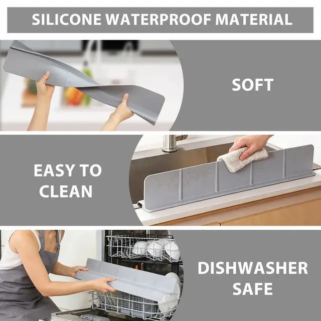Alt view image 6 of 7 - Silicone Sink Splash Guard, Grey, 23''x3.5''