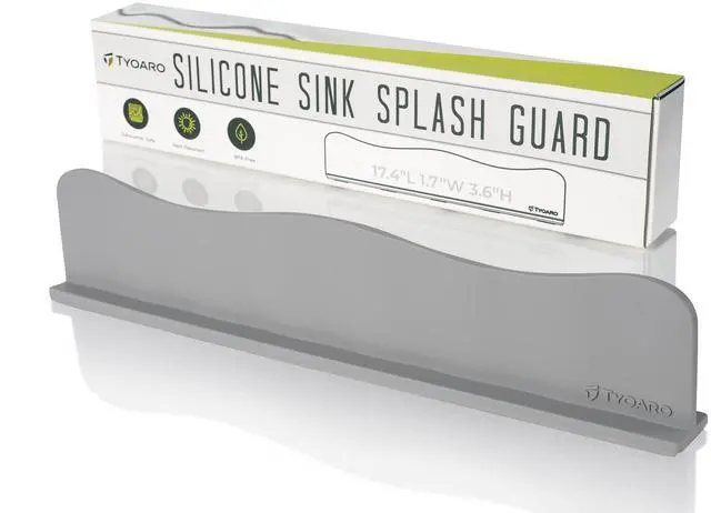 Main image of Silicone Sink Splash Guard - Water Splash Guard for Kitchen, Island and Bathroom - Secure Non-Slip Suction Cup Base - Dishwasher Safe, Gray (17.4 x 1.7 x 3.6")