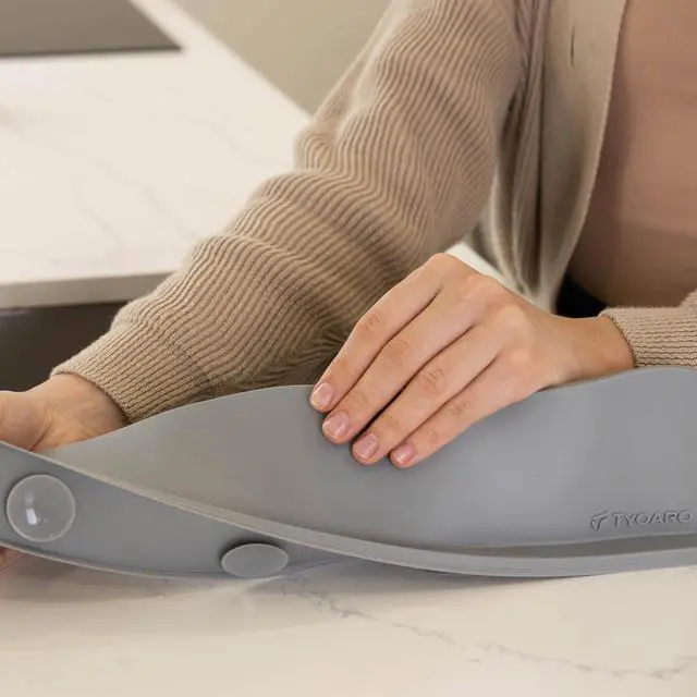 Alt view image 3 of 6 - Silicone Sink Splash Guard - Water Splash Guard for Kitchen, Island and Bathroom - Secure Non-Slip Suction Cup Base - Dishwasher Safe, Gray (17.4 x 1.7 x 3.6")