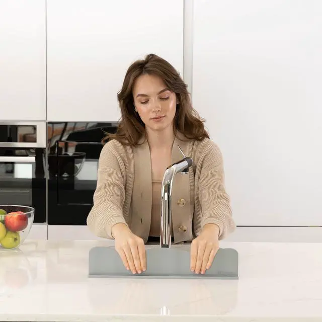 Alt view image 6 of 6 - Silicone Sink Splash Guard - Water Splash Guard for Kitchen, Island and Bathroom - Secure Non-Slip Suction Cup Base - Dishwasher Safe, Gray (17.4 x 1.7 x 3.6")