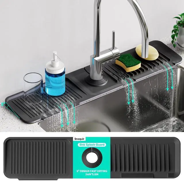 Main image of 24 Inch Longer Faucet Mat for Kitchen Sink, 5° Slope Fast Self-draining, Kitchen Sink Splash Guard Silicone Sink Faucet Mat Splash Guard Kitchen Sink Area Tidy Splash Faucet Guard Draining Mat