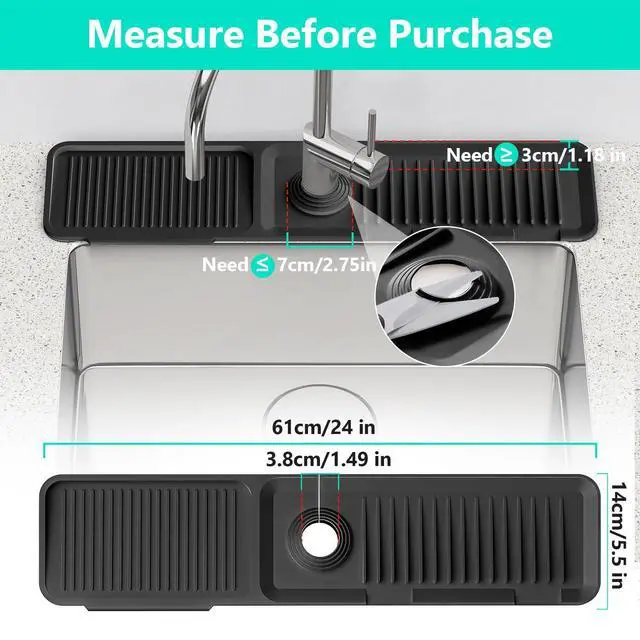 Alt view image 3 of 7 - 24 Inch Longer Faucet Mat for Kitchen Sink, 5° Slope Fast Self-draining, Kitchen Sink Splash Guard Silicone Sink Faucet Mat Splash Guard Kitchen Sink Area Tidy Splash Faucet Guard Draining Mat
