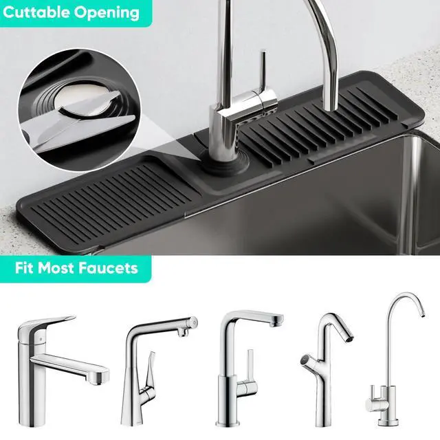 Alt view image 5 of 7 - 24 Inch Longer Faucet Mat for Kitchen Sink, 5° Slope Fast Self-draining, Kitchen Sink Splash Guard Silicone Sink Faucet Mat Splash Guard Kitchen Sink Area Tidy Splash Faucet Guard Draining Mat