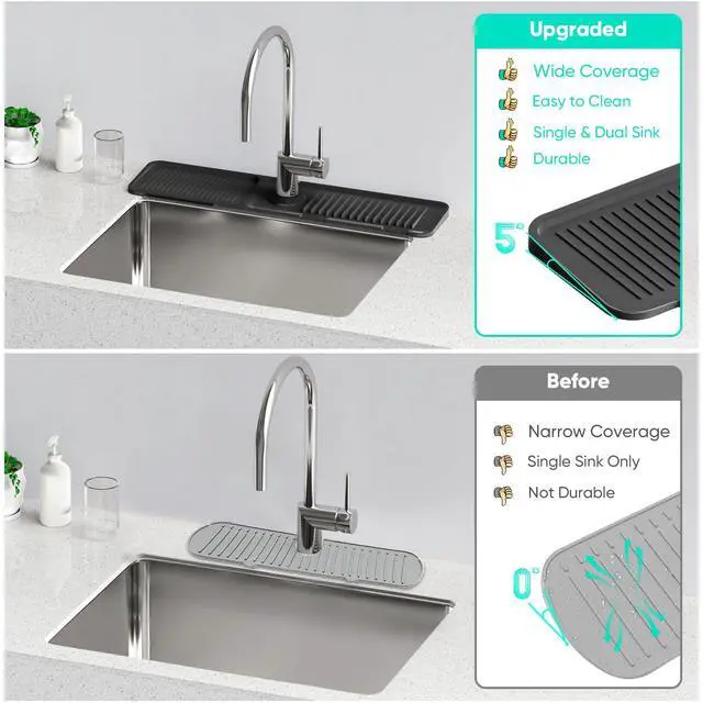 Alt view image 7 of 7 - 24 Inch Longer Faucet Mat for Kitchen Sink, 5° Slope Fast Self-draining, Kitchen Sink Splash Guard Silicone Sink Faucet Mat Splash Guard Kitchen Sink Area Tidy Splash Faucet Guard Draining Mat