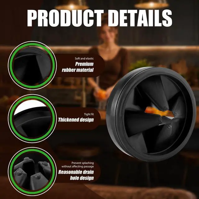 Alt view image 4 of 7 - 3 3/8" Garbage Disposal Splash Guard, QCB-AM Sink Baffle Replacement for InSinkErator Evolution Series, Upgraded Removable Quiet Collar Drain Plugs, Garbage Disposer Accessories, Black