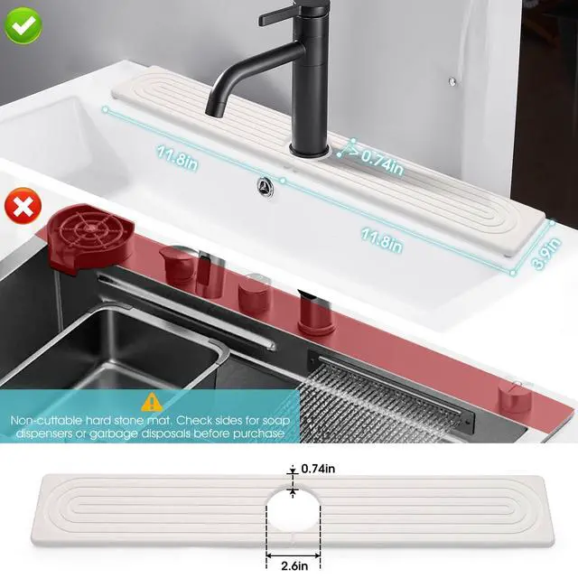 Alt view image 3 of 7 - Faucet Mat for Kitchen SinkQuick-Drying Diatomite Sink Faucet Mat