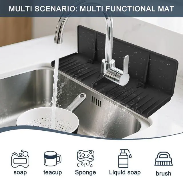 Alt view image 4 of 7 - Silicone Sink Splash Guard Behind Faucet, Faucet Mat Backsplash Guard Black