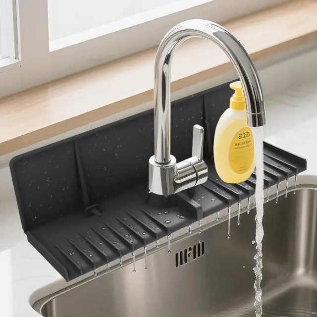 Main image of Silicone Sink Splash Guard Behind Faucet, Faucet Mat Backsplash Guard Black
