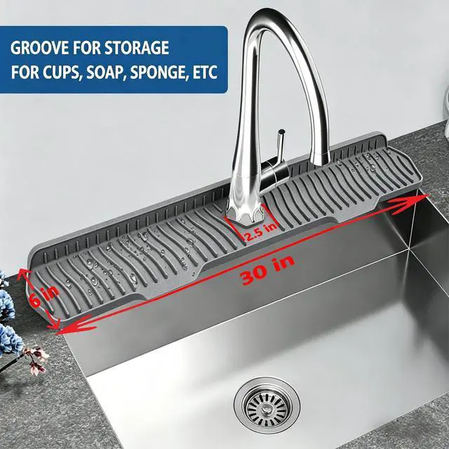 Alt view image 3 of 5 - Kitchen Sink Splash Guard Gen2-30" x 6'' Silicone Sink Mat Splash Guard fit for Countertop, Bathroom,Farmhouse,RV