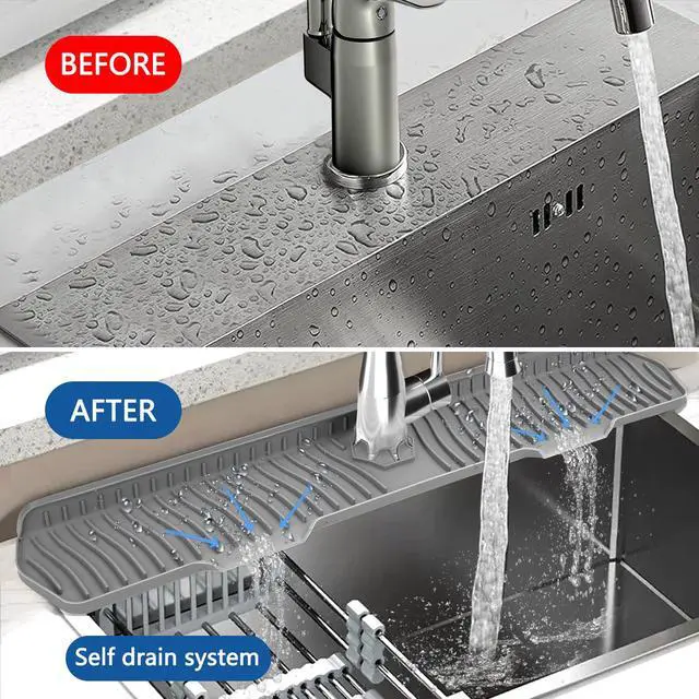 Alt view image 4 of 5 - Kitchen Sink Splash Guard Gen2-30" x 6'' Silicone Sink Mat Splash Guard fit for Countertop, Bathroom,Farmhouse,RV