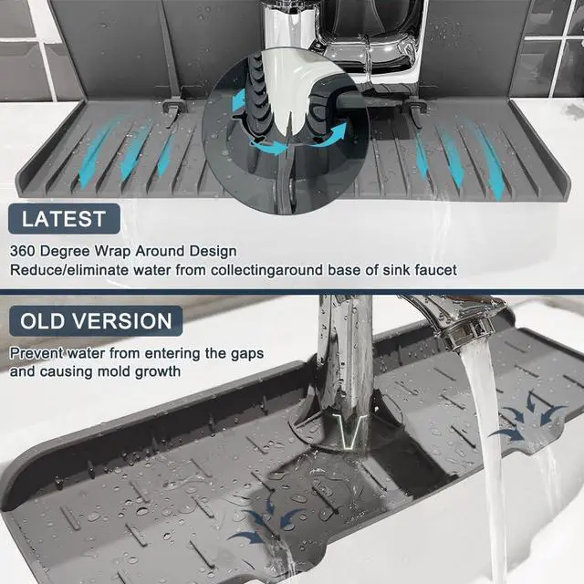 Alt view image 6 of 7 - Silicone Faucet Mat for Kitchen Sink - Sink Splash Guard Behind Faucet Grey