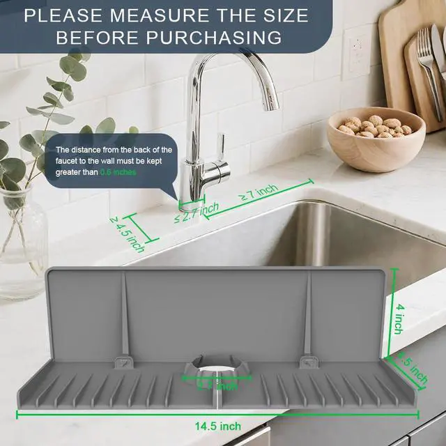 Alt view image 2 of 7 - Silicone Faucet Mat for Kitchen Sink - Sink Splash Guard Behind Faucet Grey