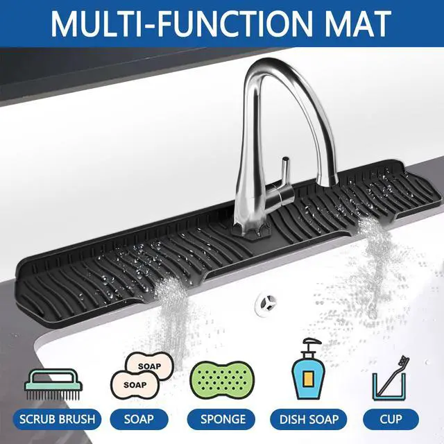 Alt view image 5 of 6 - Kitchen Sink Splash Guard Gen2-30" x 6'' Silicone Sink Mat Splash Guard fit for Countertop, Bathroom,Farmhouse,RV